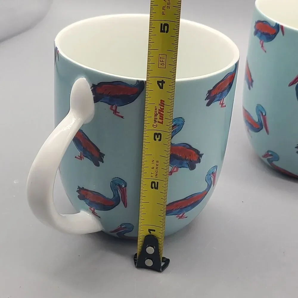 Set (2) Fabienne Chapot Pelican Ceramic Coffee Mugs Cups 14 oz Netherlands New